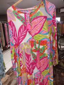 Vestido de Verano Boho sin Mangas de Algodón con Estampado de Ondas Rosa Naranja, Largo Regular, con Borlas y Lazos, para Resort, en India 2026 - Product Image 5