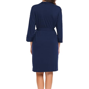 Peignoirs pour femmes en coton gaufré bleu marine uni avec bordure contrastée, manches en velours pelucheux, capuche en tissu doux, qualité hôtelière, chauds et confortables - Product Image 2