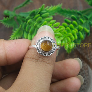 Natural Tiger Eye Gemstone Ring 925 Sterling Silver Handmade Statement Ring Brown Cabochon Stone Boho Vintage Jewelry Wholesale - Product Image 4