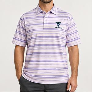 Polo à manches courtes pour homme Trackstar, rayures horizontales lavande et blanc, col boutonné, décontracté, pour le golf, logo personnalisé - Product Image 1
