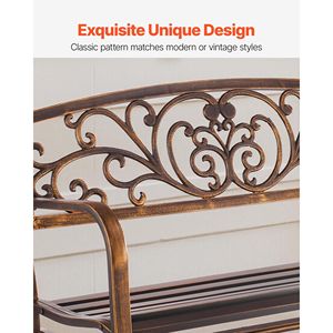 Panca da Esterno in Acciaio al Carbonio da 50 Pollici con Schienale in Ghisa e Braccioli con Bordi Arrotondati, Resistente alle Intemperie per Uso su Patio - Product Image 5