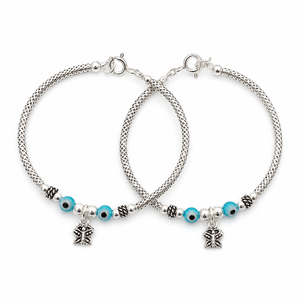 925 Sterling <b>Silver</b> Blue Eye Beaded Chain Bracelet High Polish Adjustable Women Girls Protection Jewelry Gift Daily Wear - Product Image 5