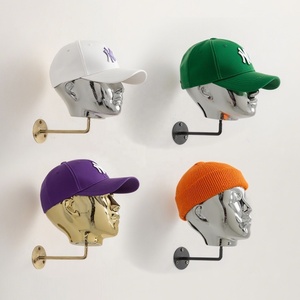 Silver Luxury Eco-Friendly Washable for Custom Gold Chrome Freestanding Pre-Assembled Mannequin Head Hat <b>Display</b> <b>Rack</b> Carton - Product Image 5