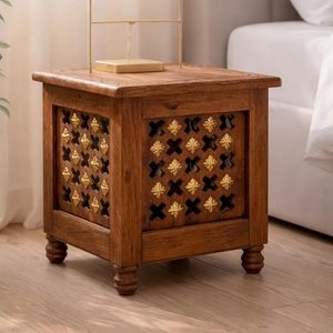 Table d'appoint en bois avec porte grillagée, meuble d'appoint de chambre à coucher avec tiroirs pour salon et hôtel - Product Image 1