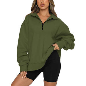 Nouvelles Tendances Hiver Femme : Sweat-shirt Oversize à Fermeture Éclair 1/4, Pull Polaire Uni à Épaules Tombantes, Hoodies Vierge Multicolores – Vente en Gros - Product Image 3