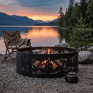 Outdoor Fire Ring Large Steel Wood Burning Fire Pit Wildlife Laser Cut Design Round <b>Firepit</b> for Camping Backyard Garden FR006 - Product Image 2