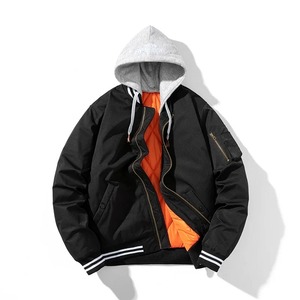 Blouson bomber noir pour homme avec doublure orange style universitaire, col rabattable, fermeture éclair, vêtement d'extérieur décontracté pour l'automne, coupe classique - Product Image 2