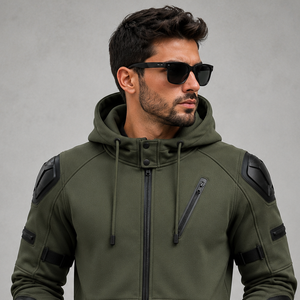 Sweat à capuche moto brodé coupe ample d'hiver avec fermeture éclair, armure renforcée, séchage rapide, polaire imperméable, pour trajets quotidiens et sécurité routière - Product Image 3