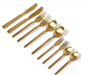 Juego de cubiertos de latón con acabado dorado satinado, juego de cubiertos metálicos de 24 piezas, juego de utensilios de mesa, cuchillo, tenedor y cuchara de latón. - Product Image 1