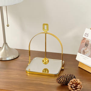 Glam Metal Napkin Holder With <b>Weighted</b> Arm Gold Square Tray Free <b>Standing</b> Tissue Dispenser Home Decor - Product Image 2