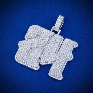 Fine Jewelry Personalized 925 Silver Hip Hop Letter Iced Custom Name Initial Moissanite Mosaic Charm Pendant Set - Product Image 3