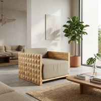 Fauteuil carré moderne en bois, canapé individuel, chaise d'appoint sculptée géométriquement en 3D, mobilier de luxe minimaliste pour villa, parc et salon