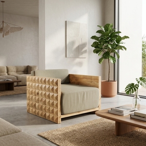 Sillón Individual Moderno de Madera con Diseño Geométrico 3D, Silla Decorativa de Lujo Minimalista para Sala de Estar, Muebles de Exportación - Product Image 5