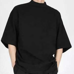 เสื้อยืดทรงบ็อกซี่สีดำล้วนสำหรับผู้ชาย ขายดี ผลิตตามสั่ง (OEM) ผ้าคอตตอนหนานุ่ม ทรงหลวมไหล่ตก สไตล์สตรีทแวร์ ขายส่ง - Product Image 6