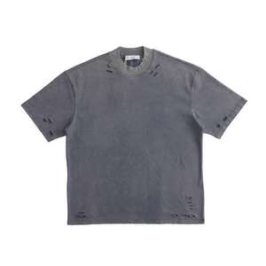 Camiseta de hombre con efecto desgastado, de algodón grueso, lisa, extragrande, 100% algodón jersey para hombre. - Product Image 3