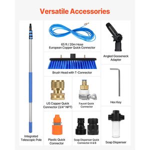 Kit Asta Estensibile da 20FT per Pulizia Pannelli Solari con Spazzola Rotante a 180 Gradi, Tubo da 65.6FT e Zaino per Alimentazione ad Acqua - Product Image 6