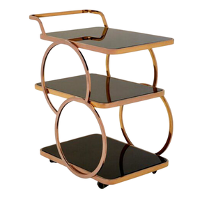 Round Shape 3 Tier Gold Color Hotel <b>Trolley</b> & Cart For Easy <b>Serving</b> Use Coffee Food With 4 Wheels Hotel <b>Trolley</b> & Cart - Product Image 5