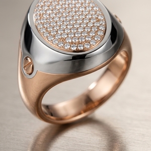 Bague classique RaaMaa bicolore blanc et or rose avec diamant de laboratoire taille émeraude pavé pour homme - Product Image 3