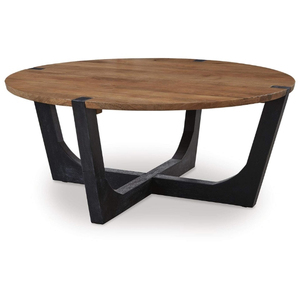 Table basse ronde traditionnelle en bois avec base en fer, faite à la main, écologique, durable, meubles de salon - Product Image 2