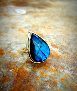 Natural Labradorite Ring 925 Sterling Silver Blue Fire Labradorite Gemstone Blue Flash Stone Ring Unique Gift for Her - Product Image 1