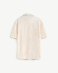 High Quality Men's Striped Autumn Short Sleeve Turn-<b>down</b> Collar Single Button 100% Cotton Breathable Seersucker Textured Regular - Product Image 2