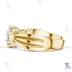 Bague de fiançailles et de mariage solitaire en diamant CVD cultivé en laboratoire sur mesure KRUP JEWELS, taille brillant, 6 griffes, bande cannelée, or 14 carats - Product Image 4