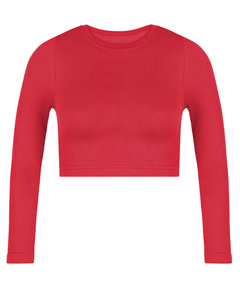 Women's <b>Red</b> Knitted <b>Long</b> <b>Sleeve</b> Crop <b>Top</b> O-Neck Casual Solid Color Tank <b>Top</b> - Product Image 4