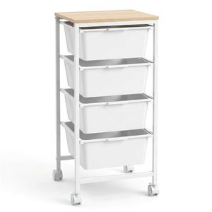 Carrello Organizzatore Mobile a 4 Cassetti Staccabili con Piano in MDF per Bagno e Cucina, Pieghevole in Metallo (Naturale) - Product Image 3