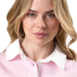 Sudadera Polo de Manga Larga Rosa Bebé para Mujer, Corte Holgado, Estilo Casual, Top de Moda, Mezcla de Algodón Suave, Cómoda para Uso Diario - Product Image 3