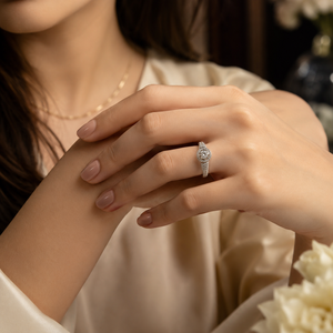 Anillo de Compromiso Clásico con Halo de Diamantes Cultivados en Laboratorio, Chapado en Rodio, Oro Blanco, Certificado IGI, Banda Brillante con Pavé para Propuesta de Matrimonio - Product Image 2