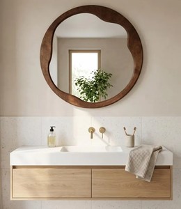 Miroir mural en verre encadré Art Déco concave de luxe avec écran LED pour décoration intérieure sur pied - Product Image 1