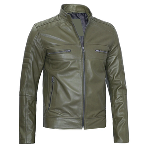 2026 OEM New Arrival Original Olive Green Cowhide <b>Leather</b> <b>Jackets</b> For <b>Men's</b> Zip Pockets 100%High Quality Low MOQ Fashion <b>Jackets</b> - Product Image 4