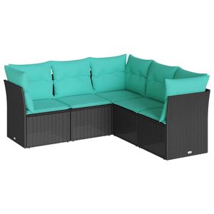 Ensemble de canapés de patio en polyrotin noir 5 pièces avec coussins, meubles d'extérieur élégants - Product Image 2