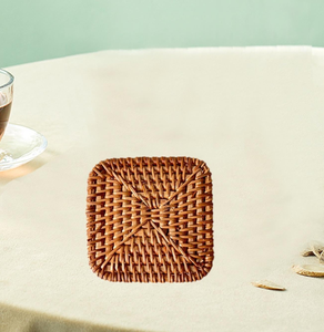 Sous-verres ronds en rotin style bohème avec support, napperons tissés pour cuisine, sous-verres et tapis de style rotin - Product Image 5