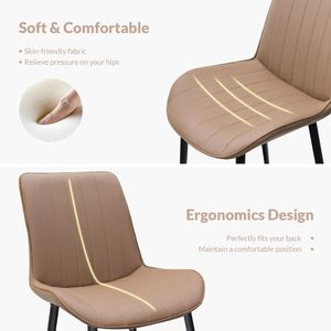 Set di 2 Sedie da Pranzo in Pelle PU Kaki con Motivo a Onde, Senza Braccioli, con Gambe in Metallo per Cucina, Ristorante, Soggiorno - Product Image 2