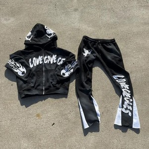 Conjuntos de Dos Piezas Personalizados de Invierno, con Apliques Bordados y Logotipo, Pantalones Deportivos Unisex con Corte Acampanado, Lavado Ácido, 100% Algodón - Product Image 3