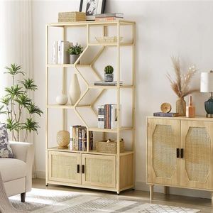 Natural <b>Rattan</b> 7-Tier Bookshelf 39.4 W X 13.8 D X 75.6 H <b>Bookcase</b> Storage Rack Cabinet for Living Room or Home Office - Product Image 4