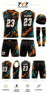 Maillot de football américain 7v7 personnalisé sublimé respirant avec nom de joueur, col ras du cou à compression pour hommes et jeunes, avec manches et casquette 7v7 - Product Image 2