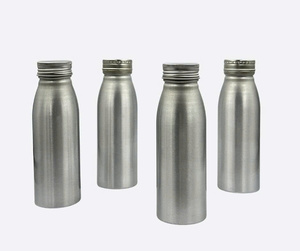 Bouteille de boisson en aluminium brossé argenté 99,7 % pur avec bouchon à vis inviolable ROP, conception de marque personnalisée pour les boissons - Product Image 1