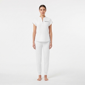 Ensemble de blouses et pantalons pour femmes Hawk Eye, blanc, manches courtes, uniformes d'hôpital avec poches, en mélange de coton tricoté - Product Image 6