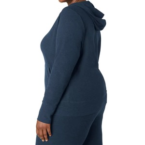Plus Size Women's Hooded <b>Zip</b>-<b>Up</b> Sweatshirt Solid Color Fleece Knitted Casual Spring <b>Top</b> Full Sleeve Regular Length Only - Product Image 2