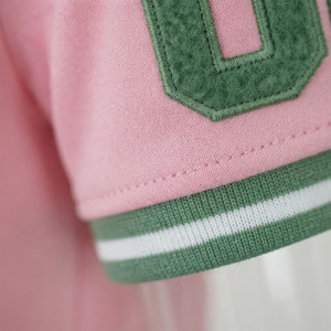 Premium Chenille Patch Sorority T <b>Shirt</b> Pink Green V Neck Contrast Trim Custom Greek Apparel Greek Life T <b>Shirts</b> For Women - Product Image 5