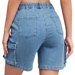 High Waist Denim <b>Cargo</b> <b>Shorts</b> with Side Pockets Button Fly Casual Style for <b>Women</b> - Product Image 3