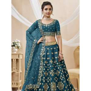 Lehenga choli โดย zeel เสื้อผ้ากึ่งผ้าศิลปะกระจกสีฟ้าสวยงามสำหรับงานแต่งงาน - Product Image 5