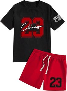 Ensemble de survêtements décontractés pour hommes : T-shirts amples à manches courtes et col rond avec motif numérique et shorts - Product Image 2