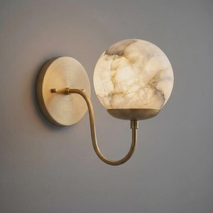 Modern Brass Wall Sconce Round Marble Globe Light Contemporary Indoor Living Room Decor Warm Glow Fixture - Product Image 2