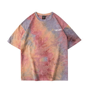 เสื้อยืดผ้าฟลีซคุณภาพสูง 100% คอตตอน ลายมัดย้อม สไตล์ลำลอง ทรงโอเวอร์ไซส์ แขนสั้น เสื้อสปริง คอกลม ทรงหลวม ใส่ได้ทั้งชายและหญิง - Product Image 2