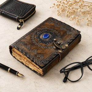 Lapis Lazuli Leather Journal Handmade Book A5 Gift Shadows Vintage Grimoire Notebook Embossed Leather Diary Antique Lock Blank - Product Image 1