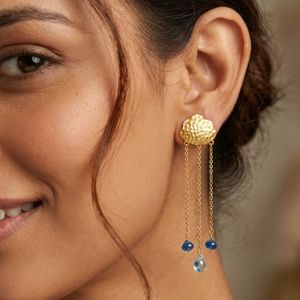 Bohemian 24K Gold Plated <b>Drop</b> <b>Earrings</b> With Blue Natural Stone Water <b>Drop</b> Dangle For Women Party Jewelry - Product Image 3