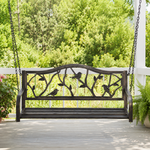 Columpio de metal con diseño de pájaro y cadenas para porche, silla colgante para jardín, patio, balcón y césped. - Product Image 4